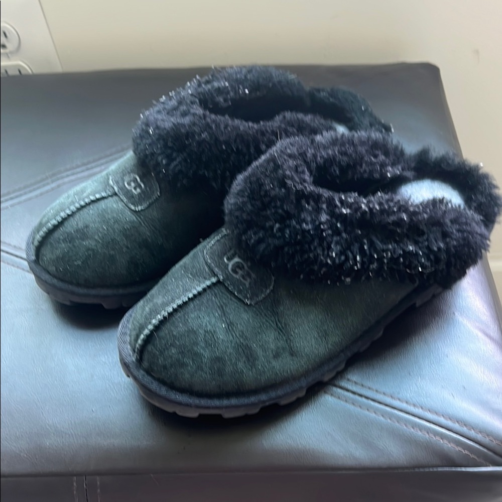 UGG Black Fuzzy Slippers